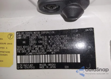 2006 Lexus Rx 400H 400 from USA, damaged, VIN JTJHW31U760005349